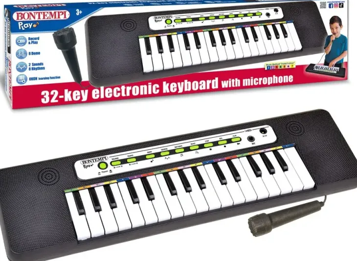 Bontempi kosketinsoitin ja mikrofoni