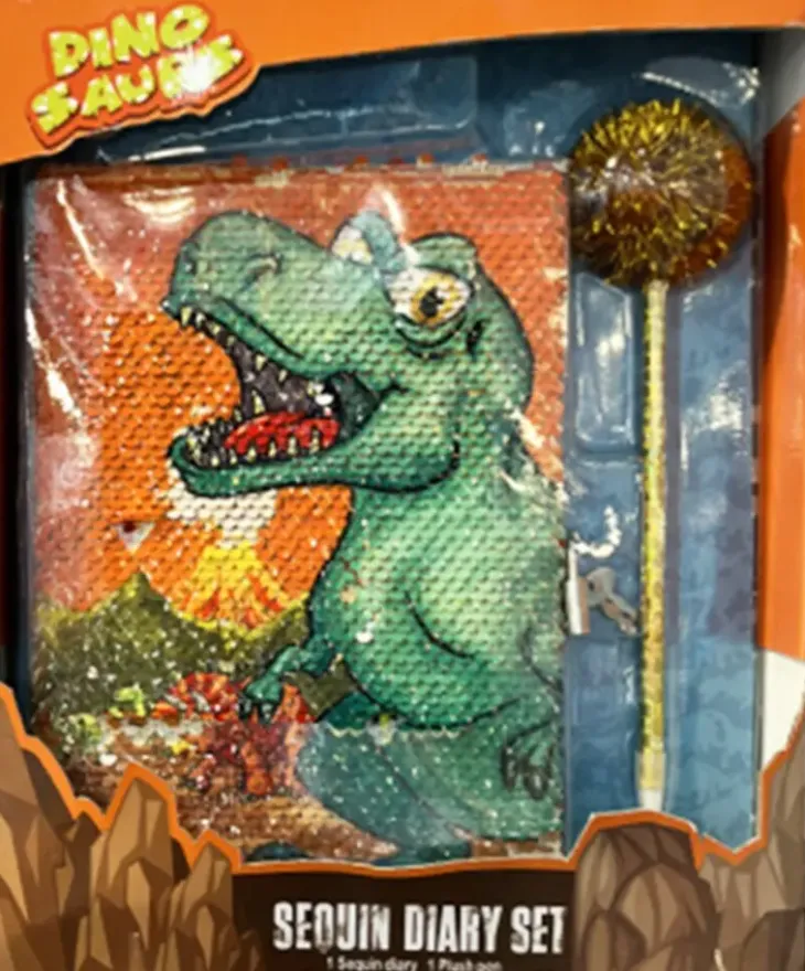 Dinosaurus päiväkirja ja kynä paljetti