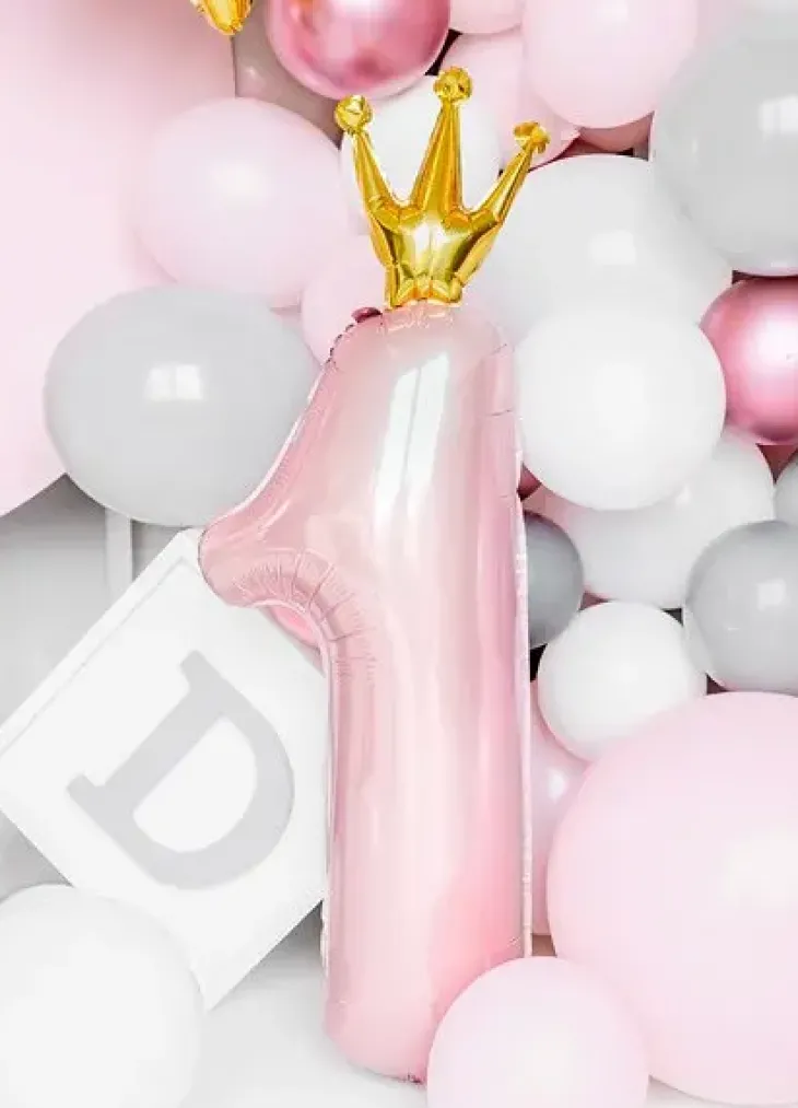 Foliopallo numero 1 pinkki kruunu