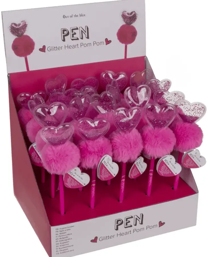 Glitter sydän pom pom kynä