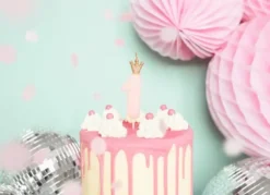 Kakkukynttilä pinkki 1 kruunulla
