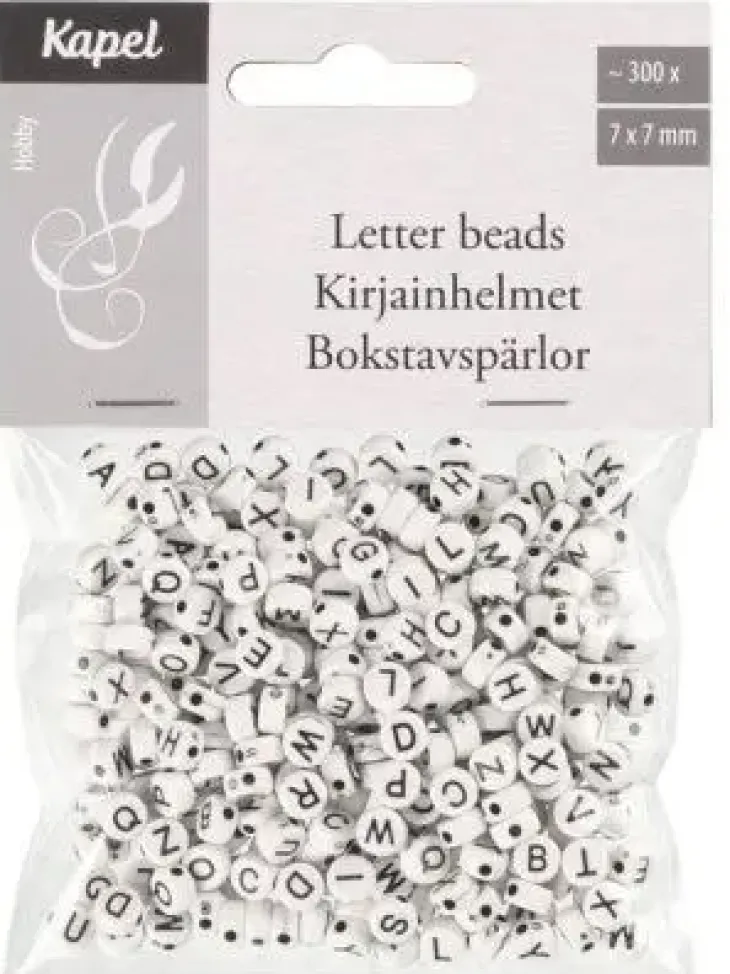 Kapel kirjainhelmet mustavalkoinen