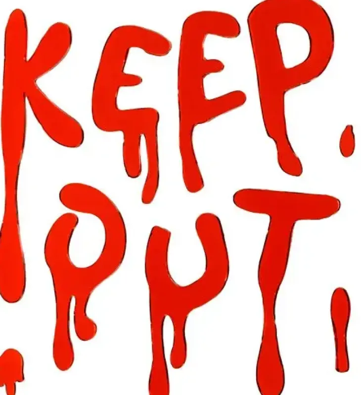 Keep out - geelimäinen ikkunatarra