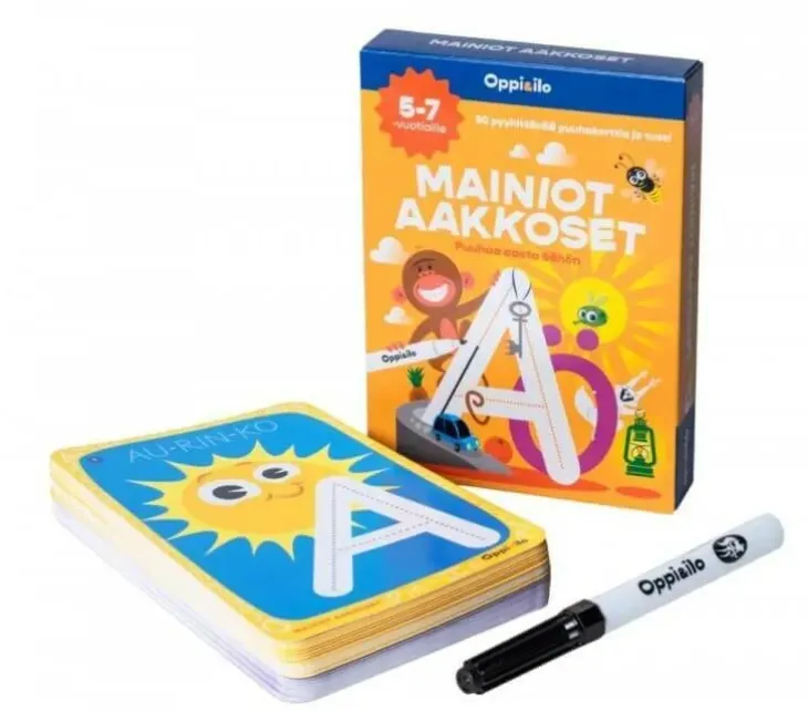 Oppi ja ilo mainiot aakkoset puuhakortit