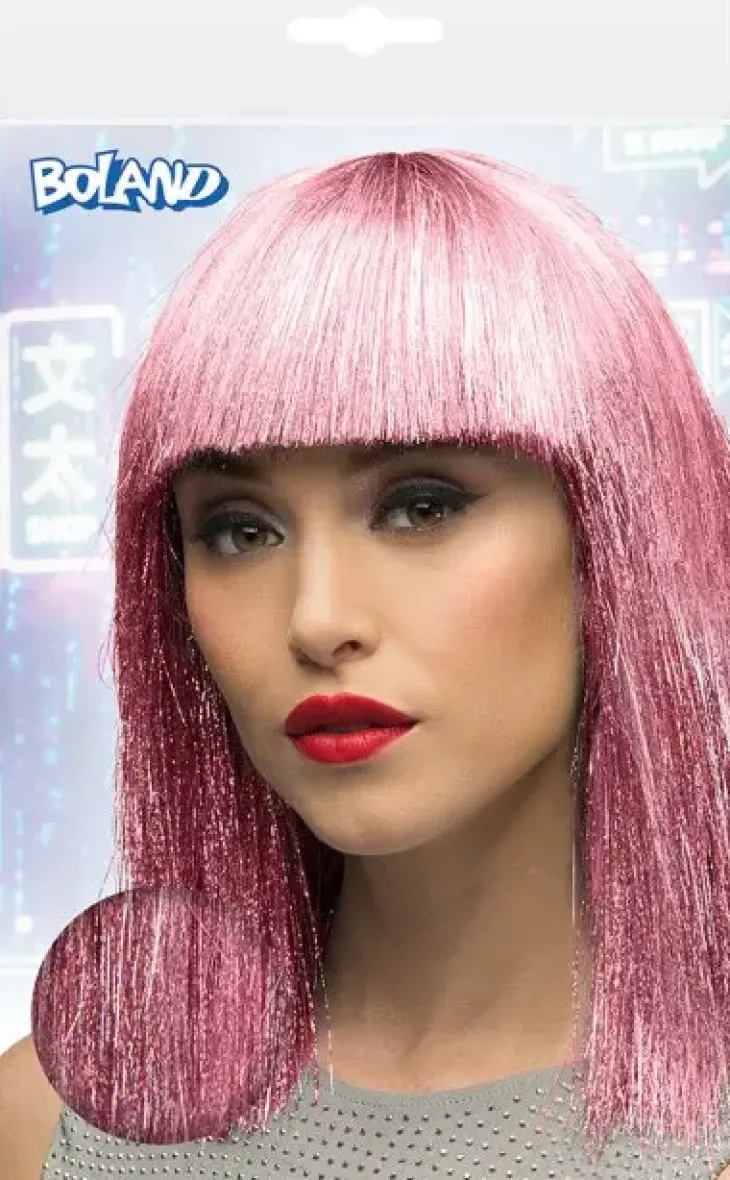 Pinkki tinsel peruukki