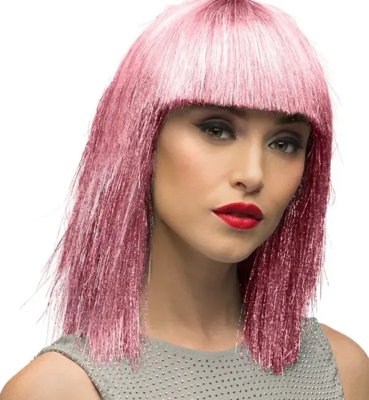 Pinkki tinsel peruukki