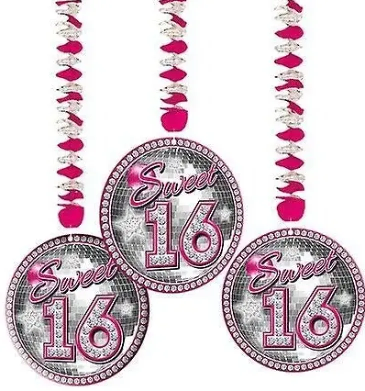 Roikkuvat koristeet sweet sixteen 3kpl