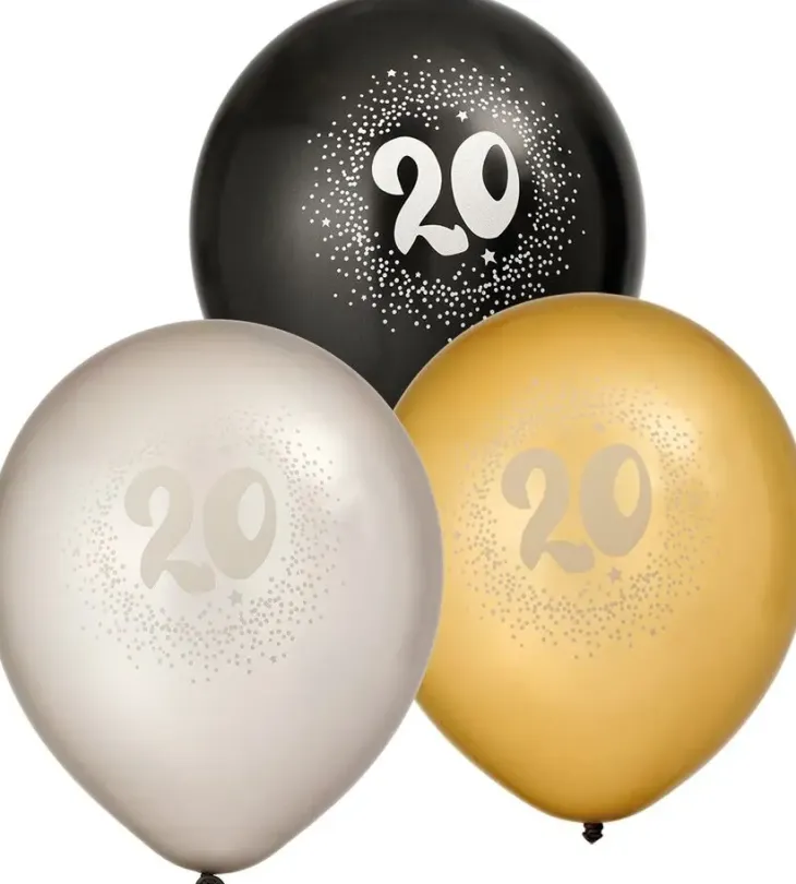 Syntymäpäiväilmapallot numero 20 6kpl