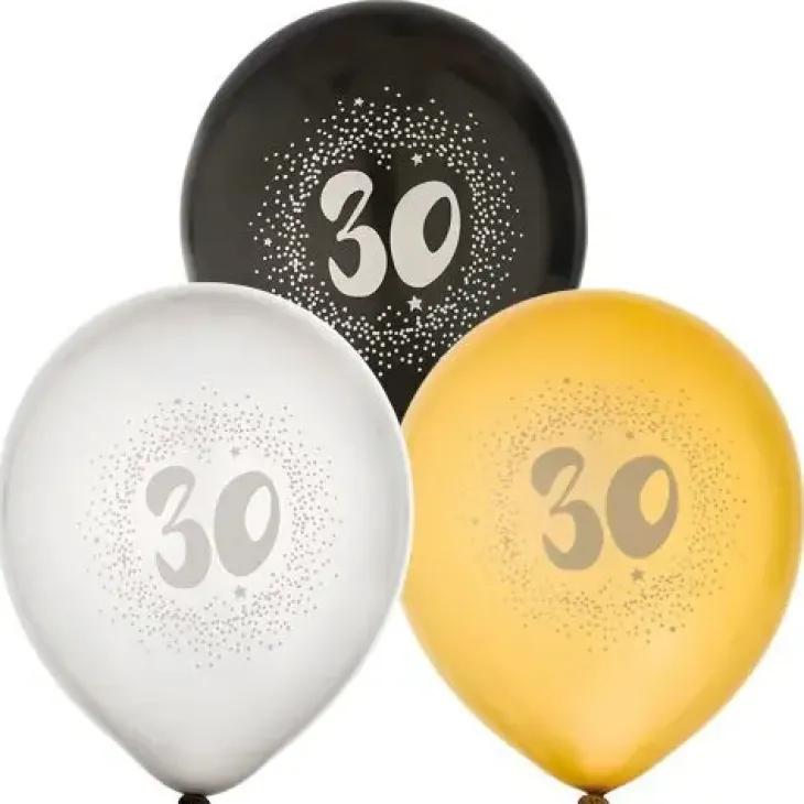 Syntymäpäiväilmapallot numero 30 6kpl